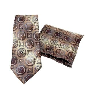 STACY ADAMS Brn Geometric Neck Tie Pocket Square